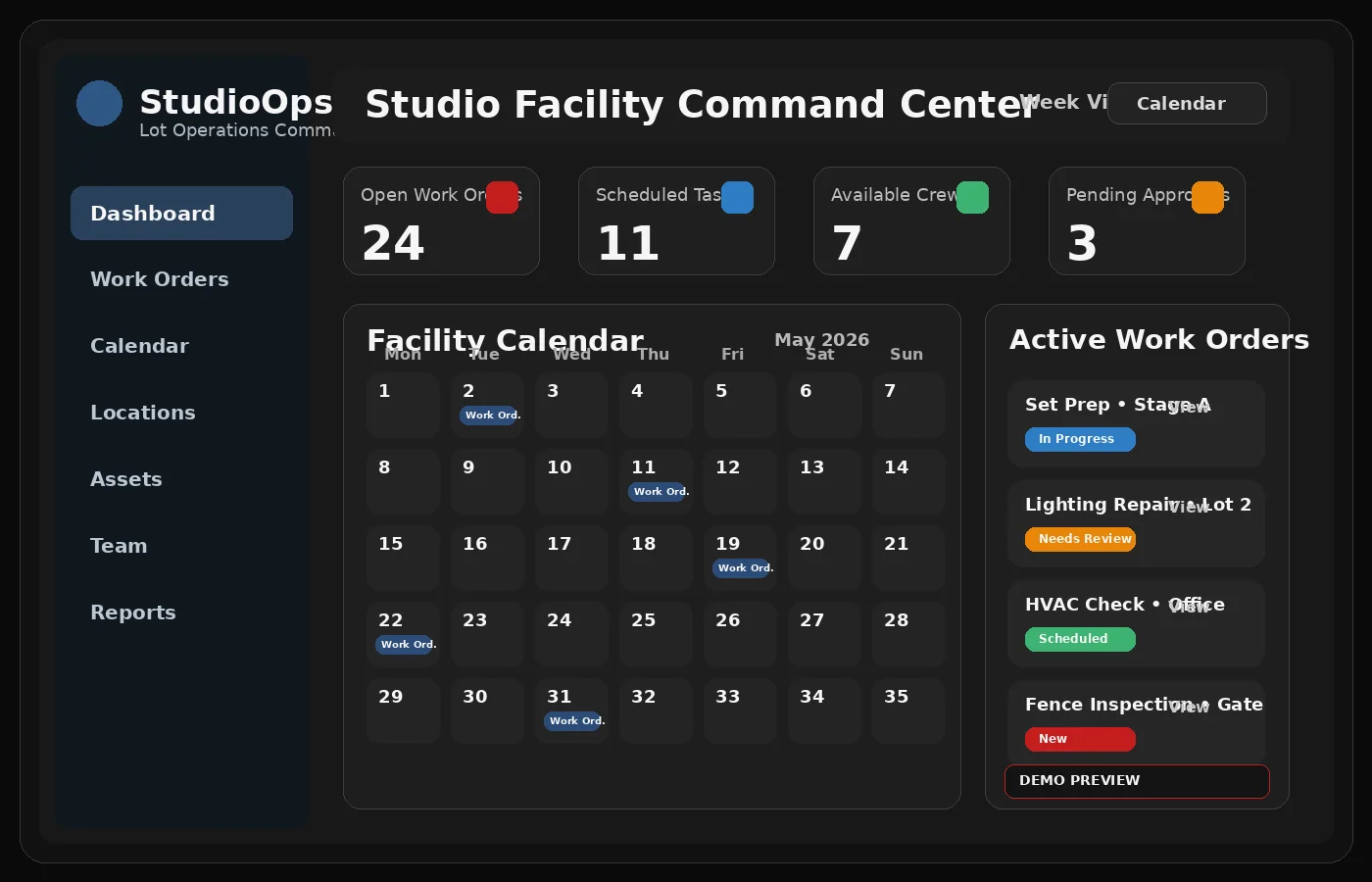 Studio facility demo preview